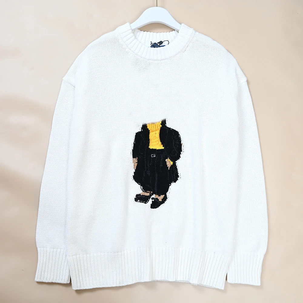 

Loose Long Sve round Ne Knitted Sweater for Women Cartoon Pattern Thi Needle Cotton Tead Casual Autumn Winter Top