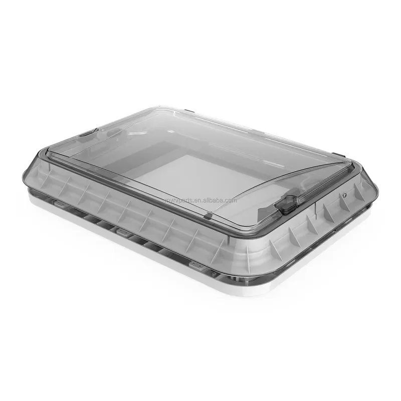 Aluminum Frame RV Roof Vent with Pneumatic Strut Lift Hollow Acrylic Cover for Caravan Trailer Sunroof Window Airflow System