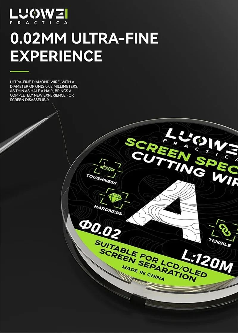 LUOWEI Superfeiner Schneiddraht für LCD-Bildschirm-Reparaturen ohne Beschädigung des Telefons 0,02/0,028/0,03/0,035mm Bildschirm-Entfernungsdraht – Detail 4