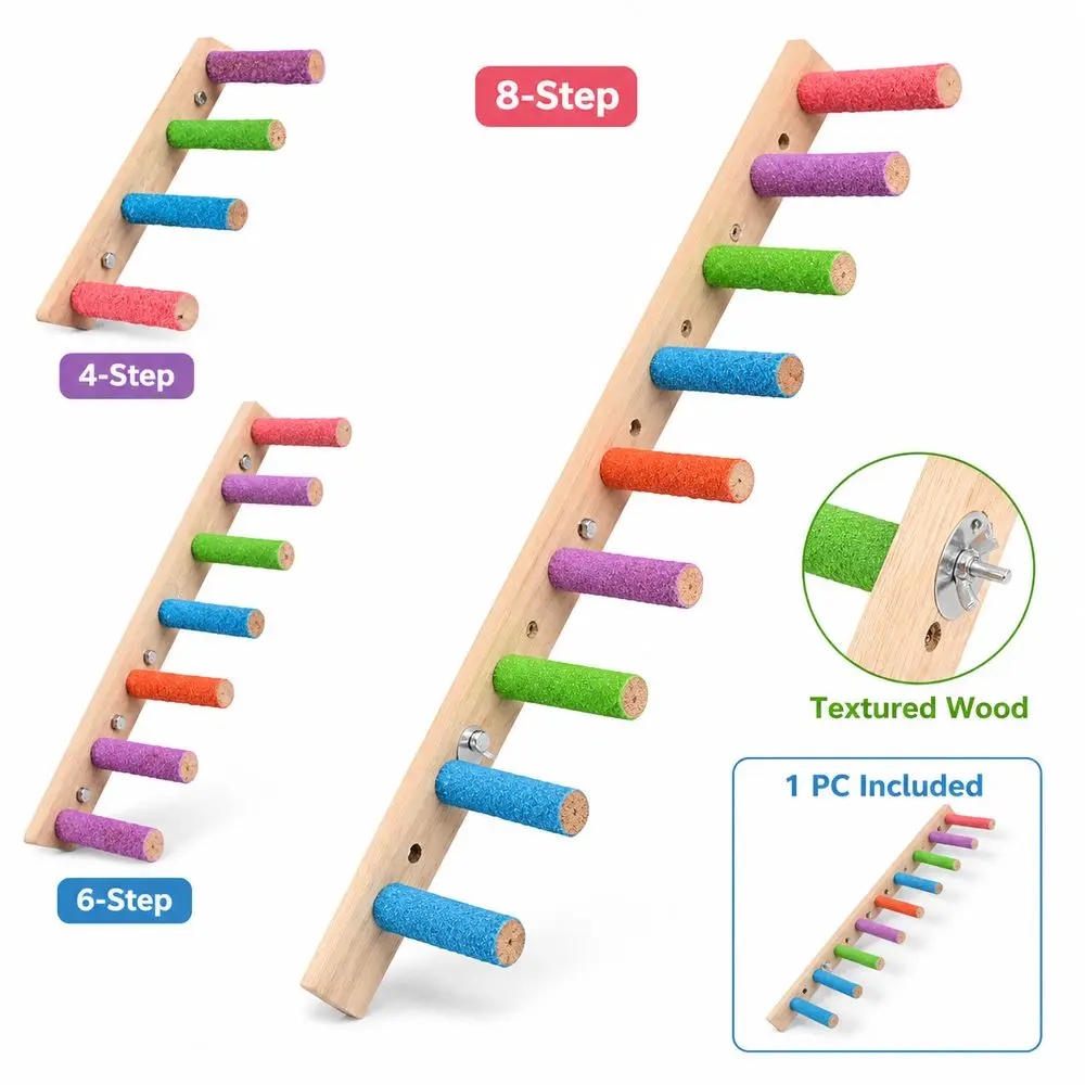 4/6/8 Step Bird Ladder Wood Climbing Structure Bird Climbing Toy Beak And Claw Grinding Colorful Perches Bird Bridge