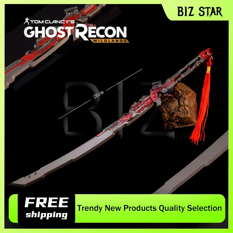 Periféricos de juego Ghost Recon de 26cm/10,23 pulgadas, espada samurái, cuchillo de Metal, modelo de arma con borlas, adorno de escritorio, juguete artesanal para niño