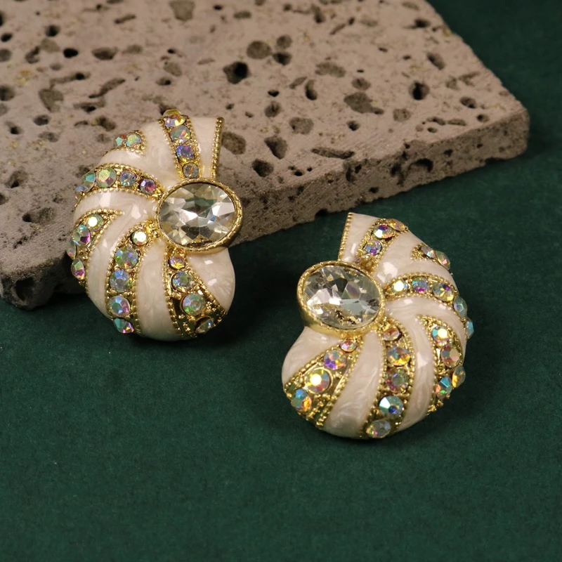 Statment White Enamel Symmetrical Earrings Exaggerate Party Jewelry Rhinestone Accessories