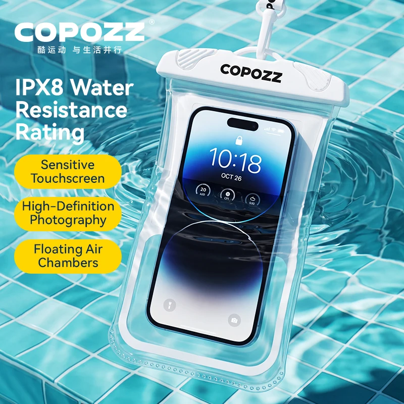 COPOZZ Universal Waterproof Pouch, IPX8 Phone Dry Bag for Swimming Beach Kayaking, Submersible Floating Case for 7.5