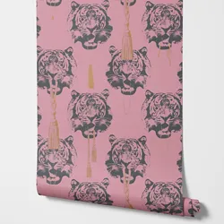 Tiger Light Pink Wallpaper Peel and Stick,Tiger Animal Design Wall Mural For Home Decoration,Self-adhesive Or Traditional Papers