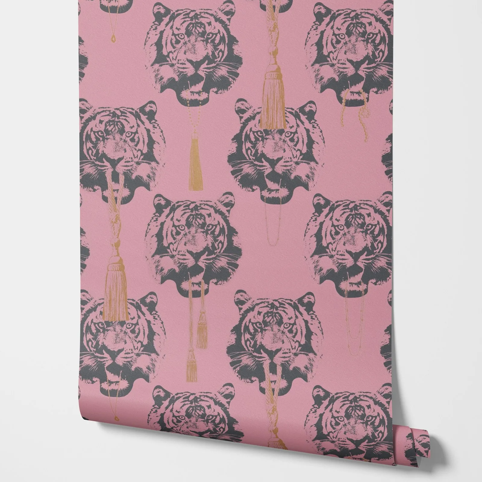 Tiger Light Pink Wallpaper Peel and Stick,Tiger Animal Design Wall Mural For Home Decoration,Self-adhesive Or Traditional Papers