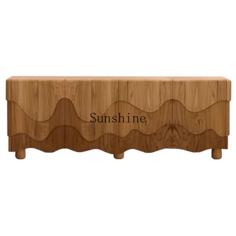 

Retro solid wood dining side cabinet design Wave carved storage Storage