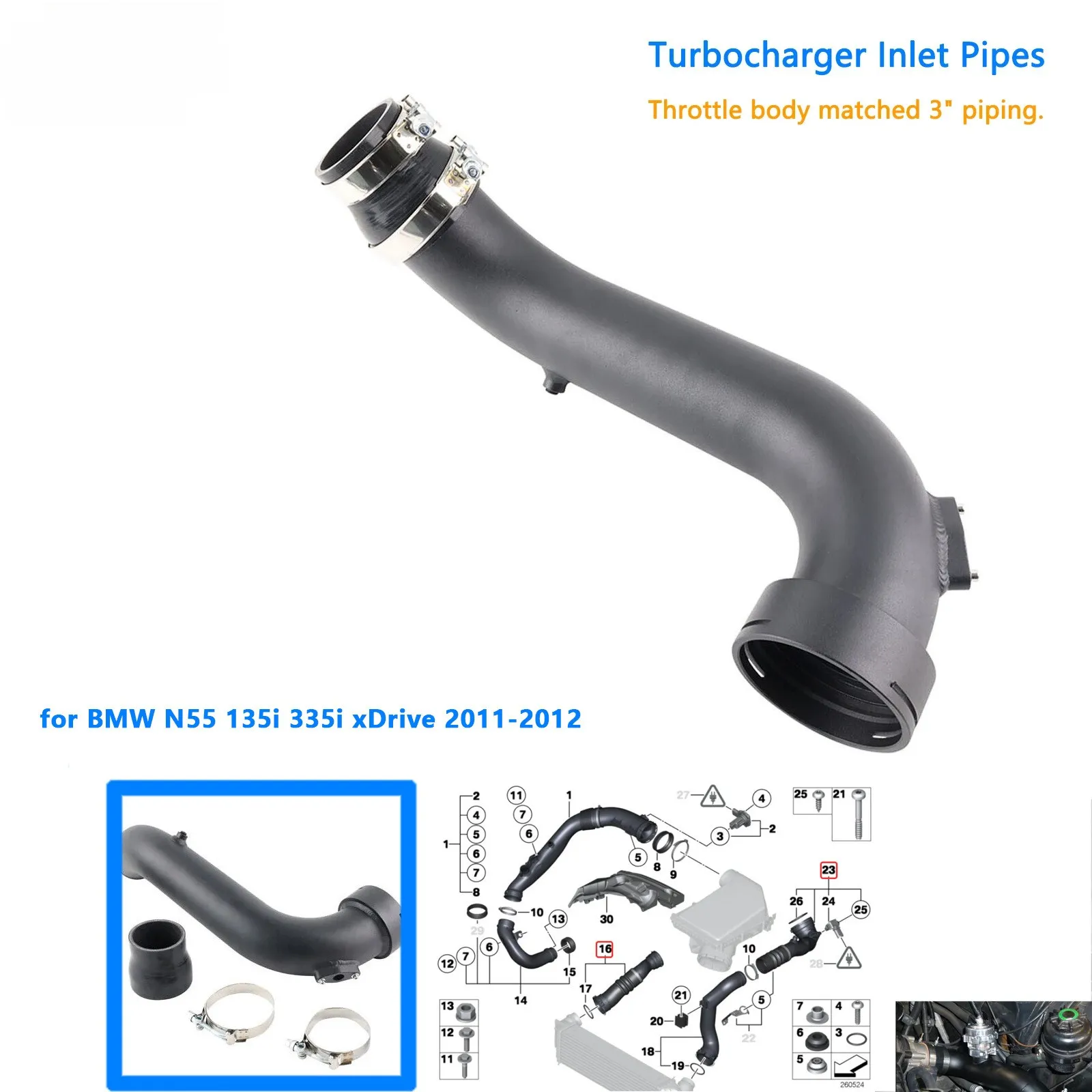 

6061 Aluminum Intake Turbocharger Pipe 51237325992 For BMW 135i DCT/MT 2011-2012 For 335i Convertible For Coupe AT/MT