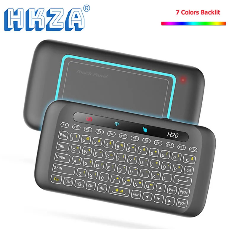 HKZA H20 Mini 2.4Ghz Wireless Keyboard Backlight Touchpad Air Mouse IR Leaning Remote Control for Andorid Box Smart TV Windows