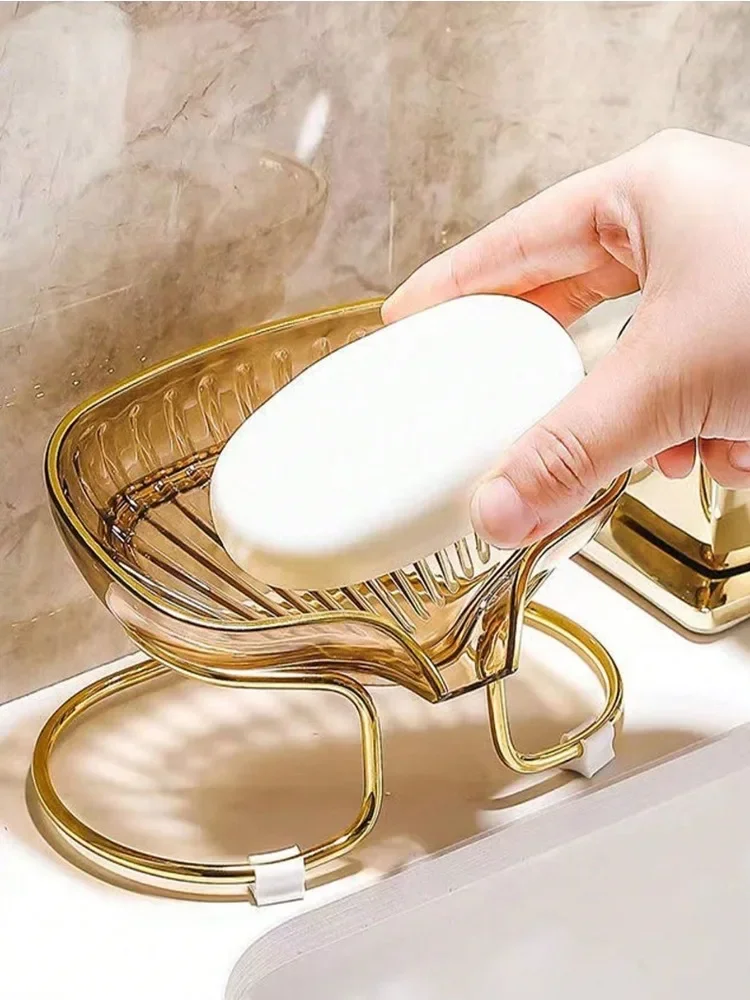 Bathroom Soap Tray Rack Light Luxury Soap Holder with Drain Water Toilet Shower Soap Storage Case Container Bathroom Gadgets