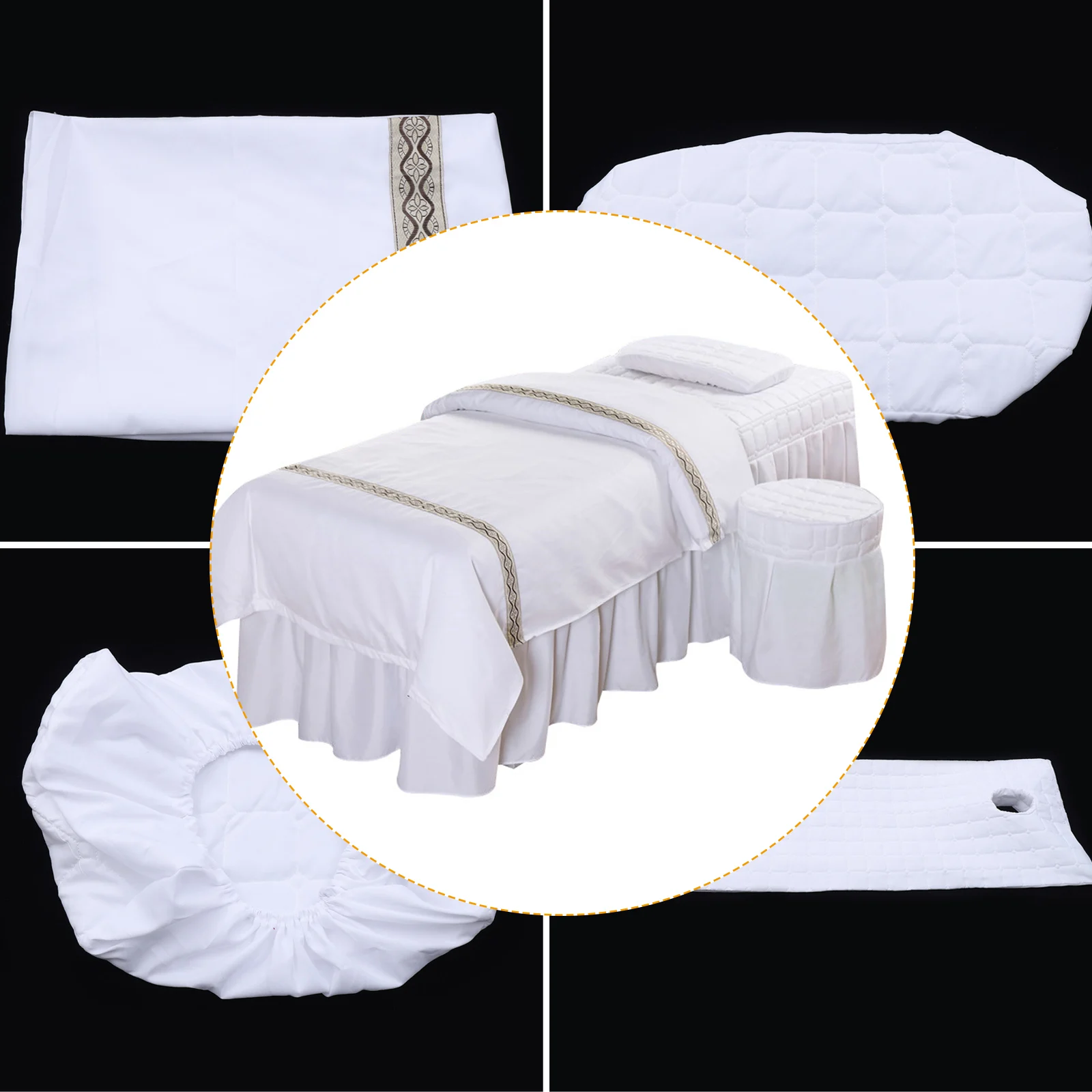 Pure White Massage Table Bed Skirt with Pillow Case Stool Cover Quilt Cover