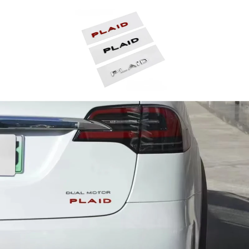 PLAID Car Style for Tesla Model 3 S X Y 3+ Decals ABS Zinc Alloy Plaid Logo Sticker Badge Version Performance Trunk Accessories