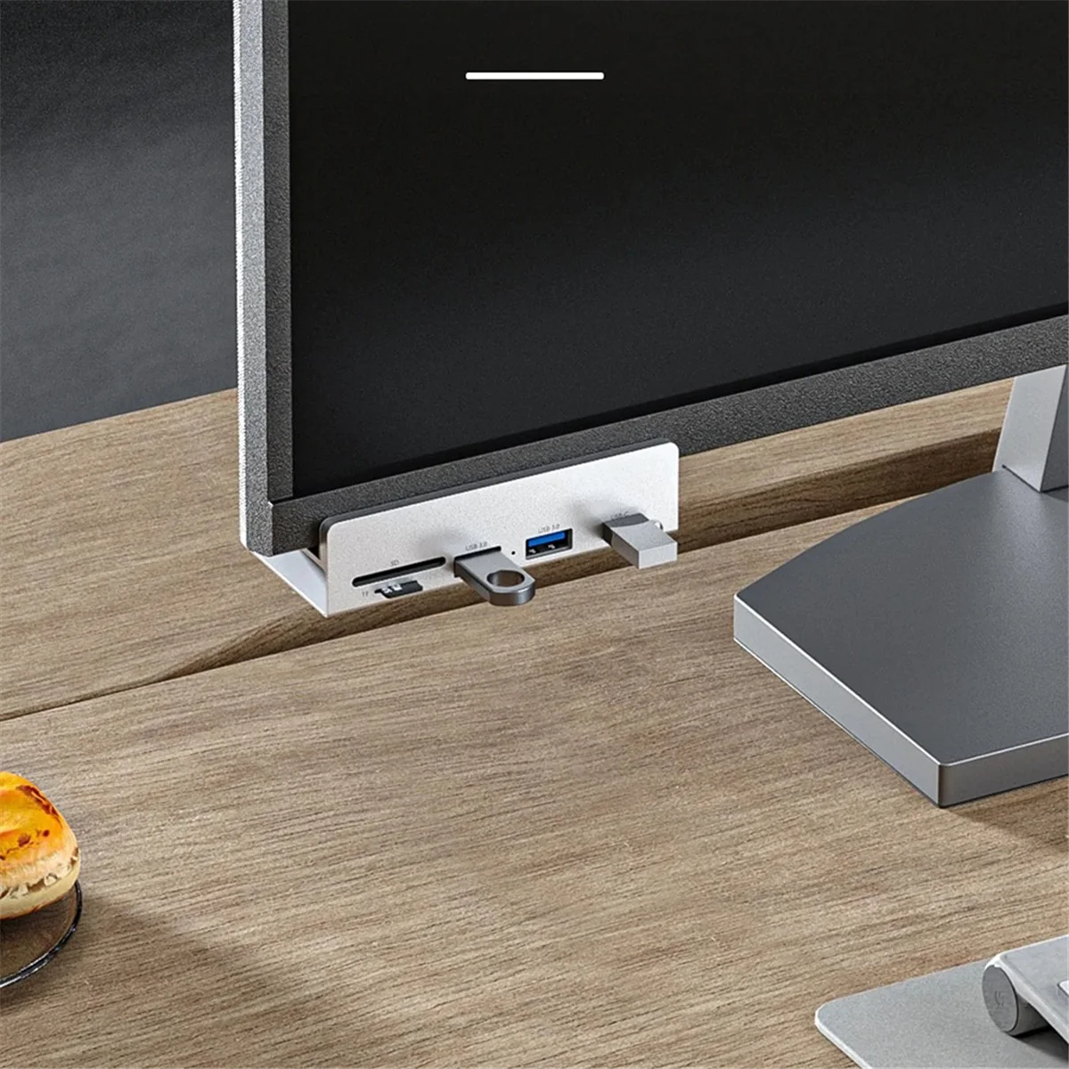 T88C Aluminium USB 3.0 Hub Clamp 4-Port USB Splitter 4.92 Kaki Kabel Data USB Desktop USB Hub Tanpa Adaptor Daya