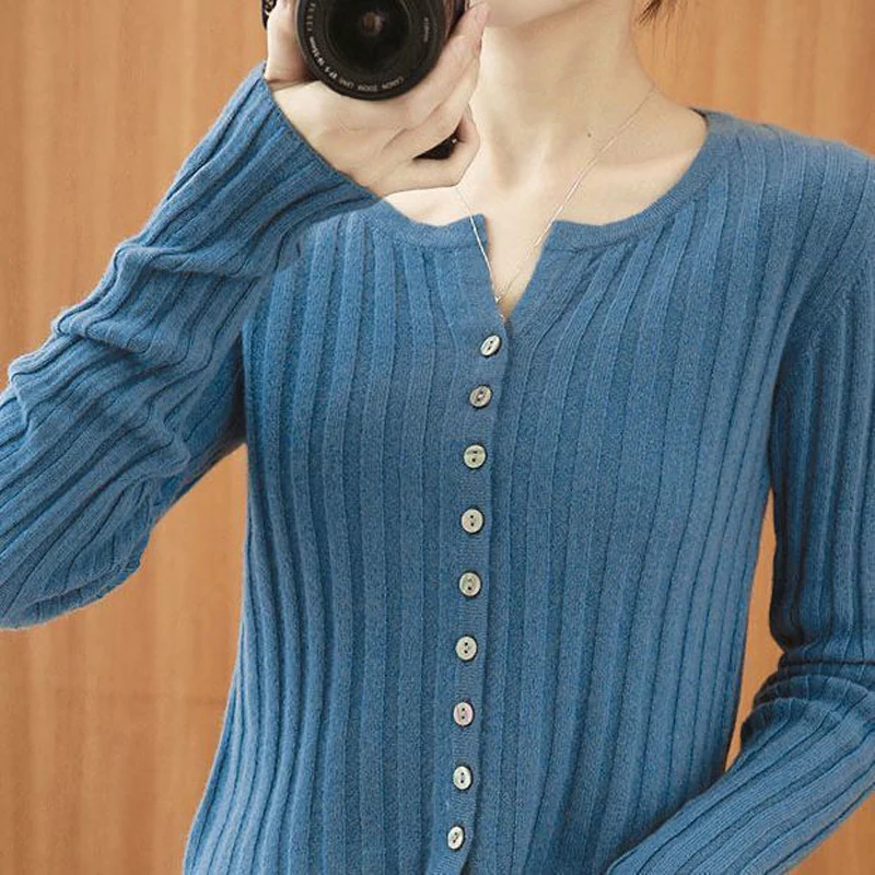 2024 New Autumn and Winter Women's Fashion Knitted Cardigan Women's Sweater Outer Wear Long Sleeve T-Shirt Top