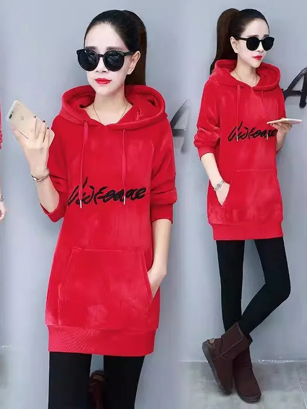 

Свободная толстовка с капюшоном Jaet, большие размеры, женская повседневная толстовка Dr, большой бренд, бархатная одежда с высокой талией, осень-зима