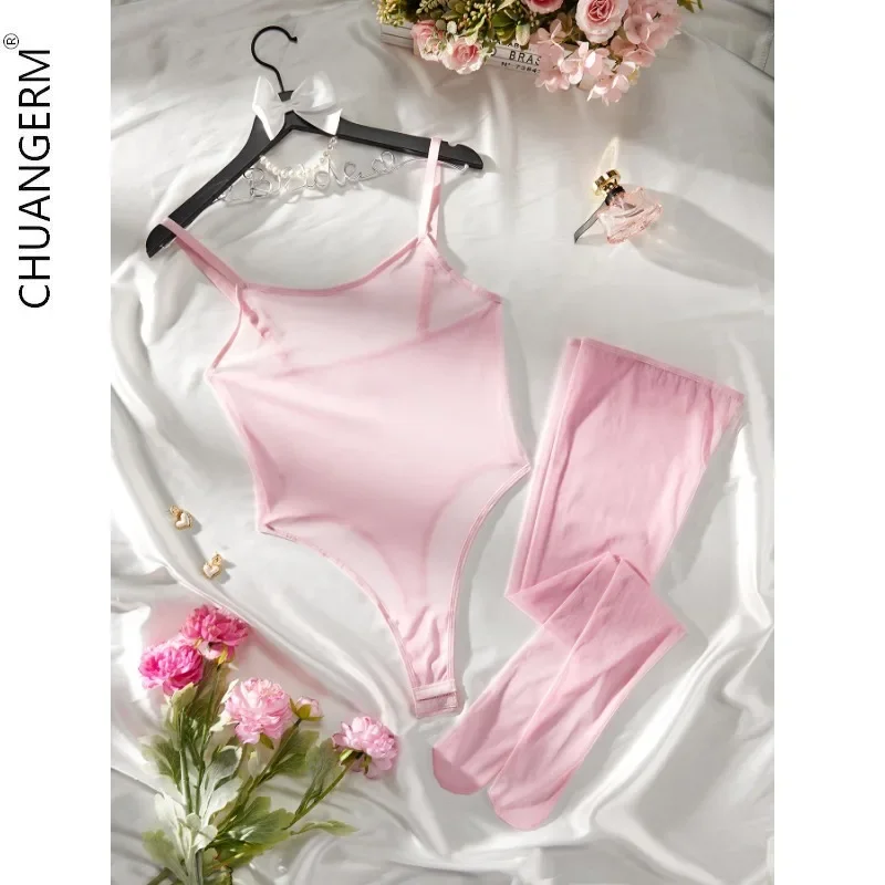 

CHUANGERM Mesh See-Through Sexy Bodysuit Wet Seductive Sheer Lingerie High Cut Thongs See Through Jumpsuit Female Lace Bodysuit
