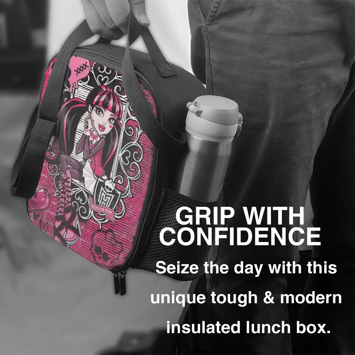 Draculaura Heart Lunch Bag Monster High Cartoon Travel Lunch Box For Men Fashion Print Tote Food Bags Oxford Cooler Bag