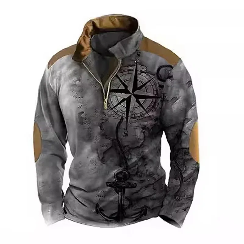 Spring Autumn Men Clothes Long Sleeve 3D Digital Print 100% Polyester Elastic and Suitable for Sports and Casual Wear