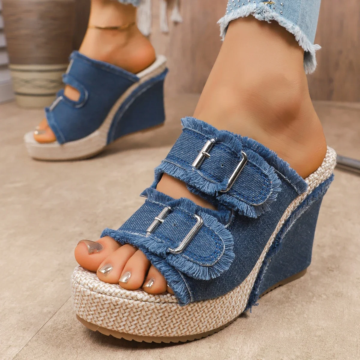 

Женские модные сандалии на танкетке и платформе, удобные нескользящие дизайнерские сандалии, повседневная женская обувь с пряжкой, Zapatos De Mujer