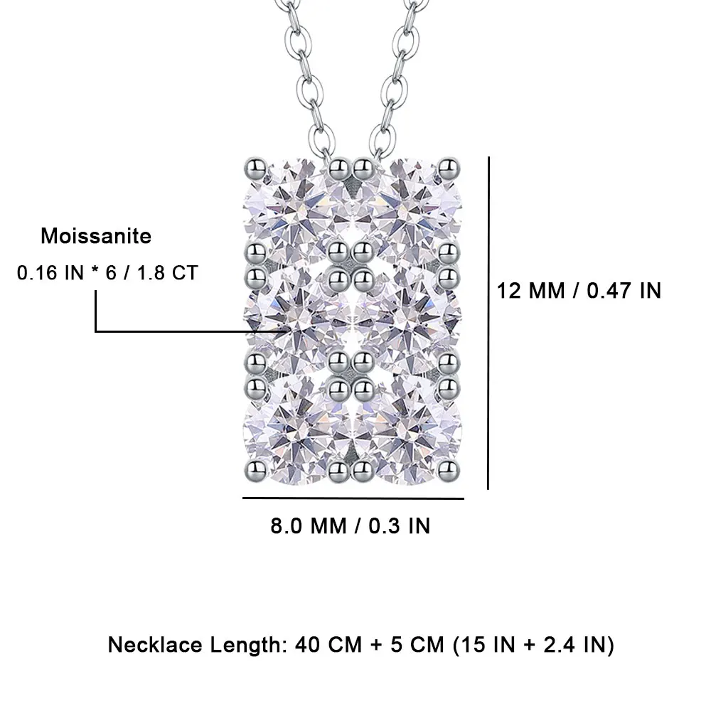 Moissanite Diamond Necklace for Women 1.8 CT 925 Sterling Silver Pendant VVS1 Excellent Cut D Color Fine Jewelry Wedding- Luxury