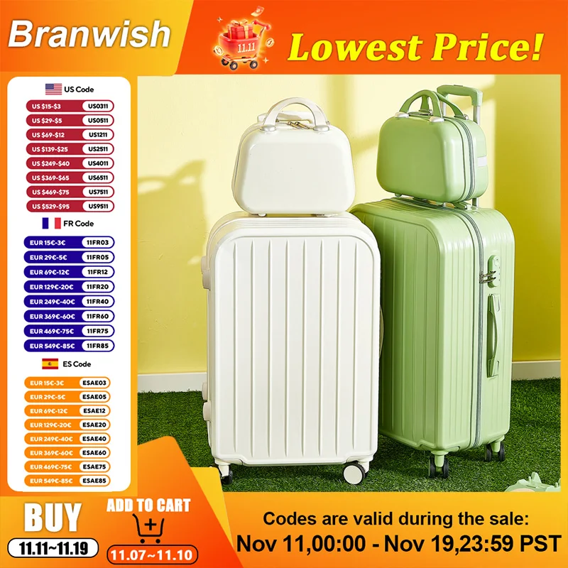 

20/24/26 Inch Macaron Color Travel Suitcase ABS Large Capacity Luggage with Resistant Quiet Wheels for Vacation Double Box Type