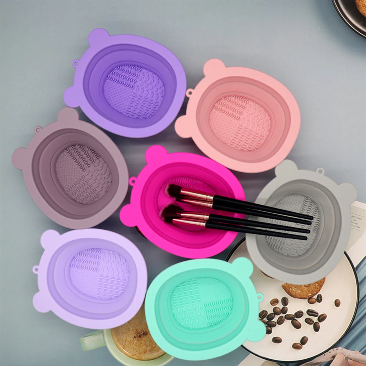 

Little Bear Makeup Brush Cleaning Bowl, Makeup Brush Cleaning Mats, Silicone Brush Cleaner Foldable Washing Tools