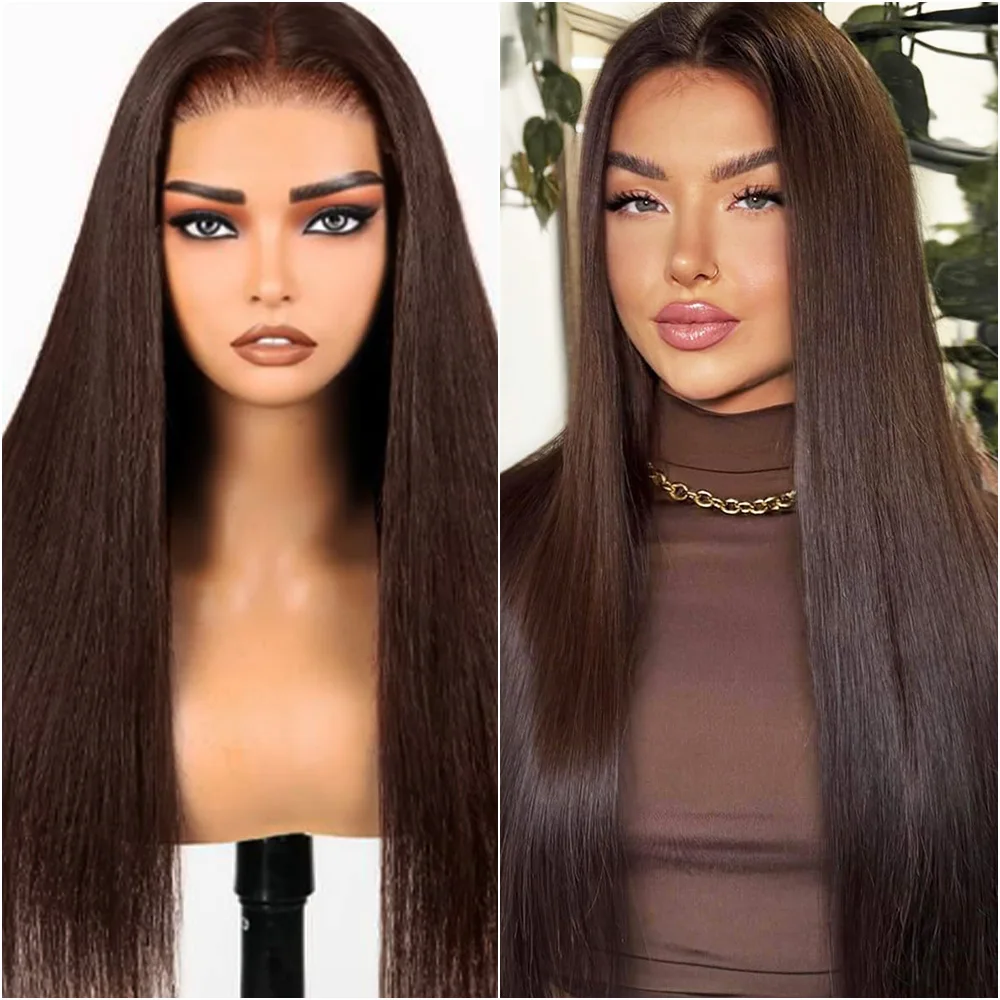 

Шоколадно-коричневый 36 дюймов 13x4 Парик из 100% натуральных волос на кружеве Бразильский прямой парик 13x6 HD с кружевной фронтальной частью 200% для женщин