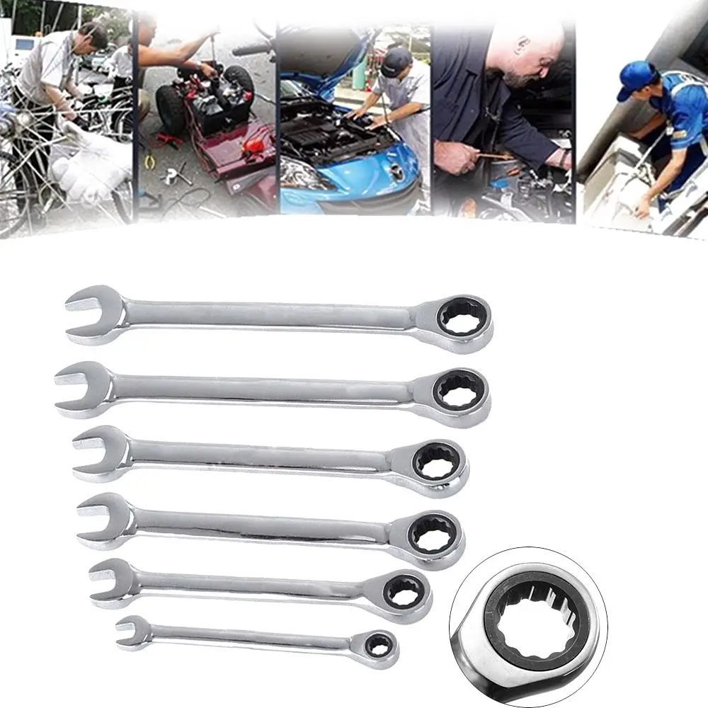 DAYFULI 8,10,12,13,14,15,17,18,19mm Ratelsleutel Combinatiesleutel Sleutels Gear Ring Tool Handvat Auto Reparatie Universele Sleutels