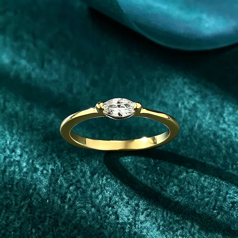 OXTAO 3x6mm Marquise Cut Moissanite VVS1 Solitaire Ring for Women Thin Finger Rings Simple Wedding Party Jewelry 14K Gold Filled