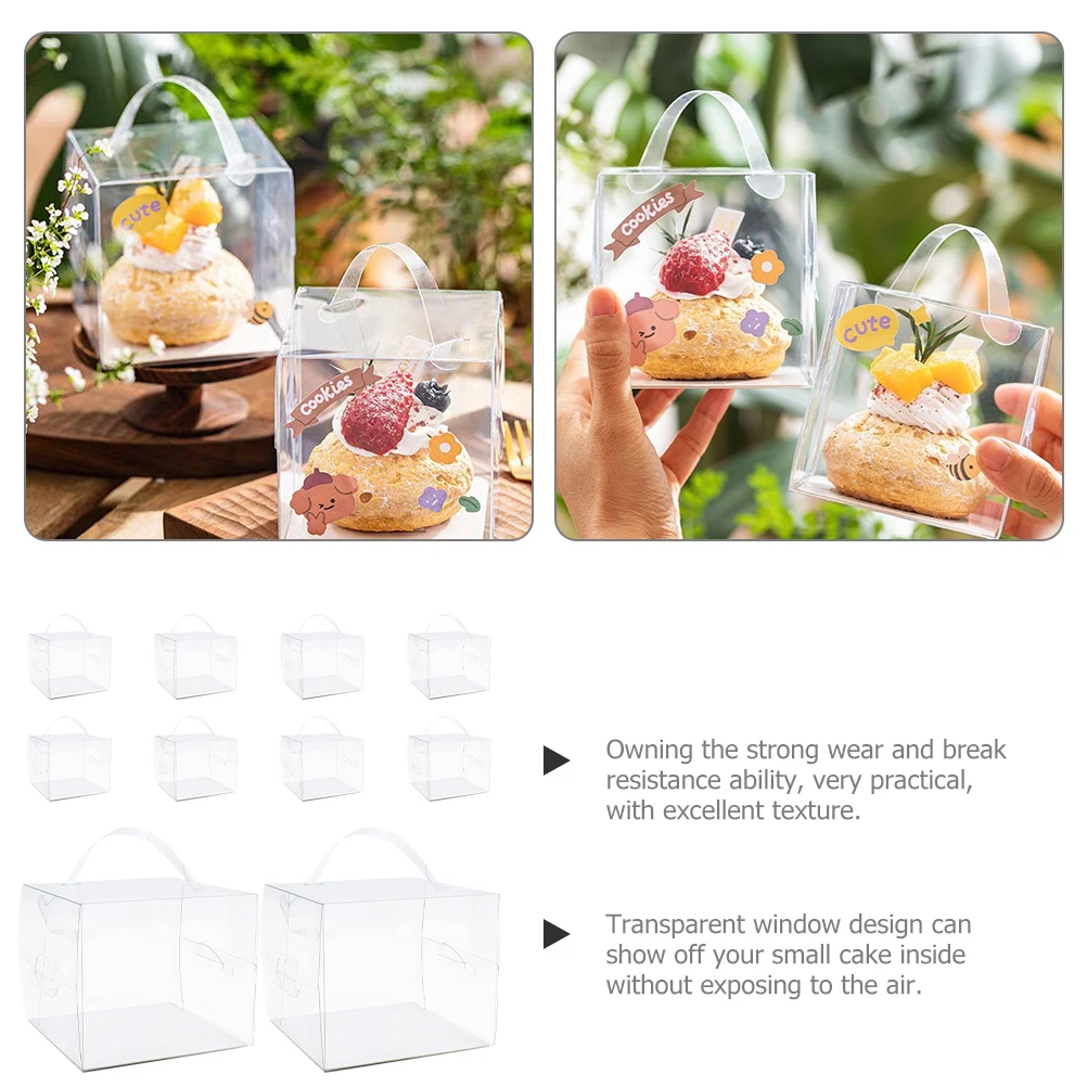 10 Pcs Square Cake Boxes Clear Transparent Handled Bakery Containers 8 5CM Portable Cake Packaging Display Holder Pastry Storage
