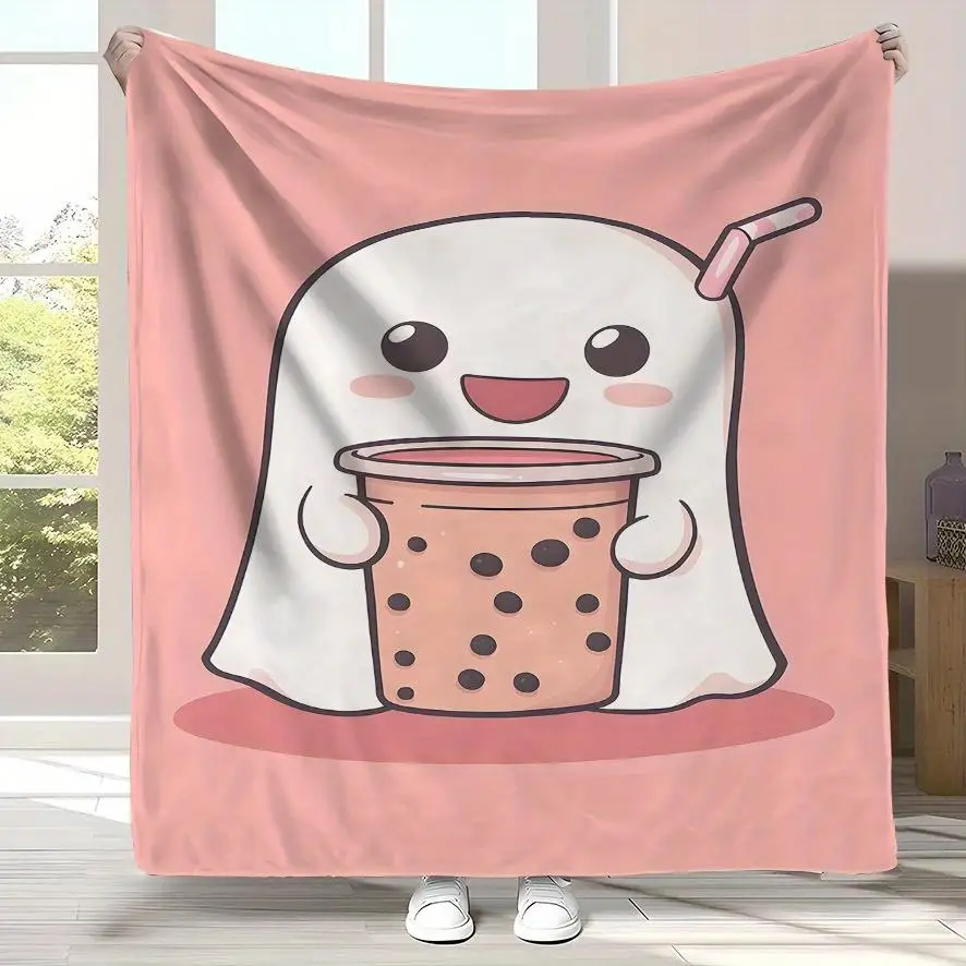 Cute Hot Cocoa Cup Cartoon Blanket Cozy Throw Lap Blanket Plush Winter Gift for Girls Kawaii Home Decor Sweaters