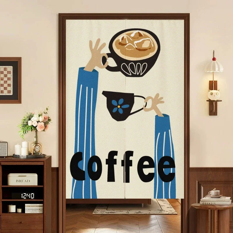 Maillard Coffee Bear Japanese-Style Door Curtain, Kitchen and Café Room Divider, Home Decorative Privacy Curtain