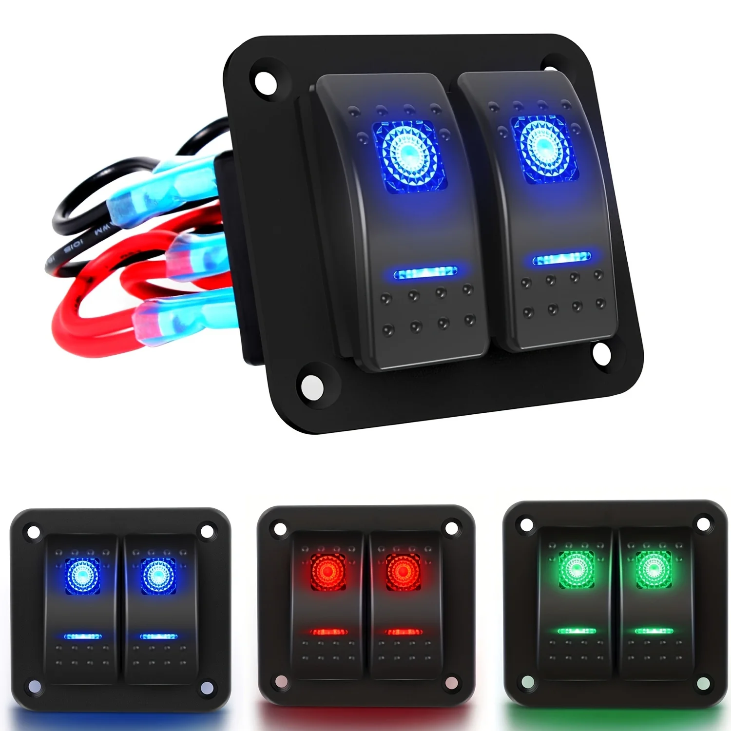 2 Gang Rocker Switch Panel 5 Pin On Off Pre-Wired Rocker Switch Aluminum Panel Waterproof Switche Panel 12V/24V