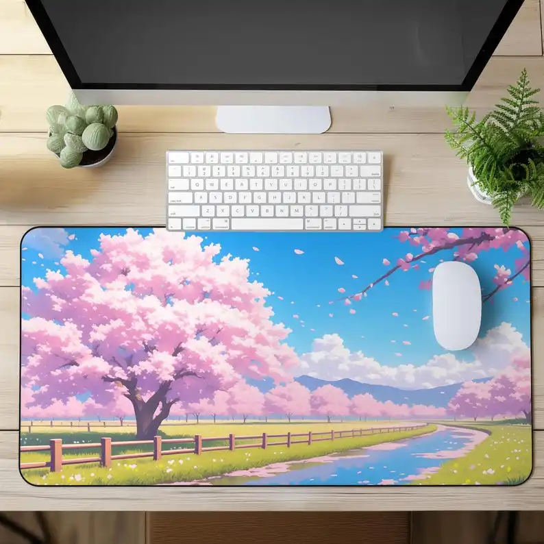 

Japanese Sakura Gaming Mouse Pad, Large Anime Landscape Sakura XL Table Mat, Pink Mousepad Are The Perfect Gift for Gamers