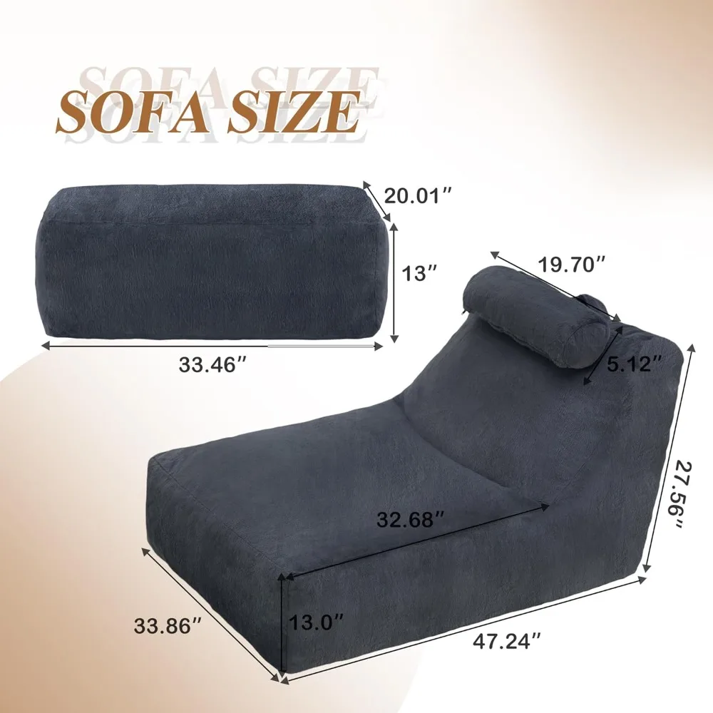 Bean Bag Chair Large Indoor Beanbag Sofa Lazy Beanbag with Neck Roll&Ottoman Cozy Floor Sofa with Washable Cover&Side Pocket