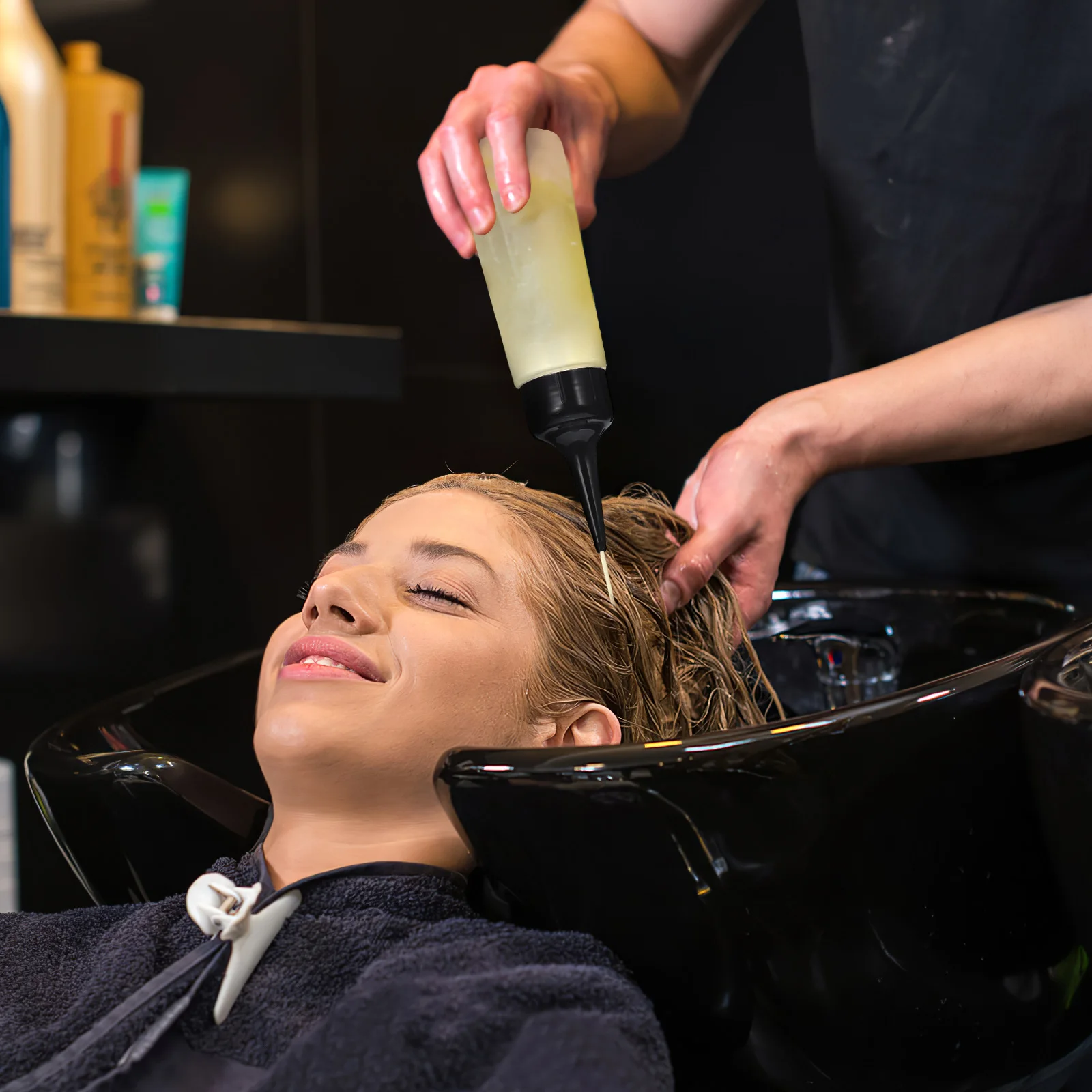 

Пустая бутылка-аппликатор 15X5X4 см, черный наконечник со шкалой для цвета волос, шампунь, кондиционер, пластиковая бутылка для салона