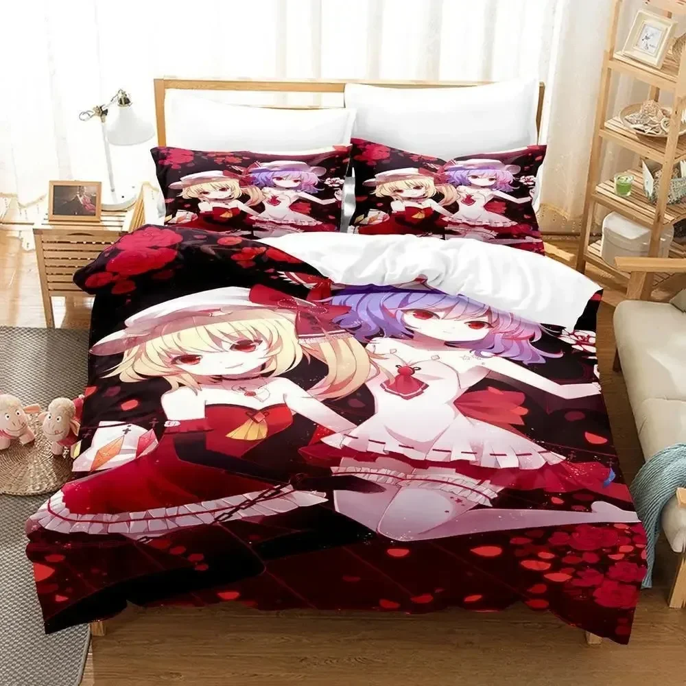 

3D Touhou Project Remilia Scarlet Bedding Set Cartoon Anime three-piece set Adult Kid Bedroom Duvet cover Sets 3D Kawaii Girls