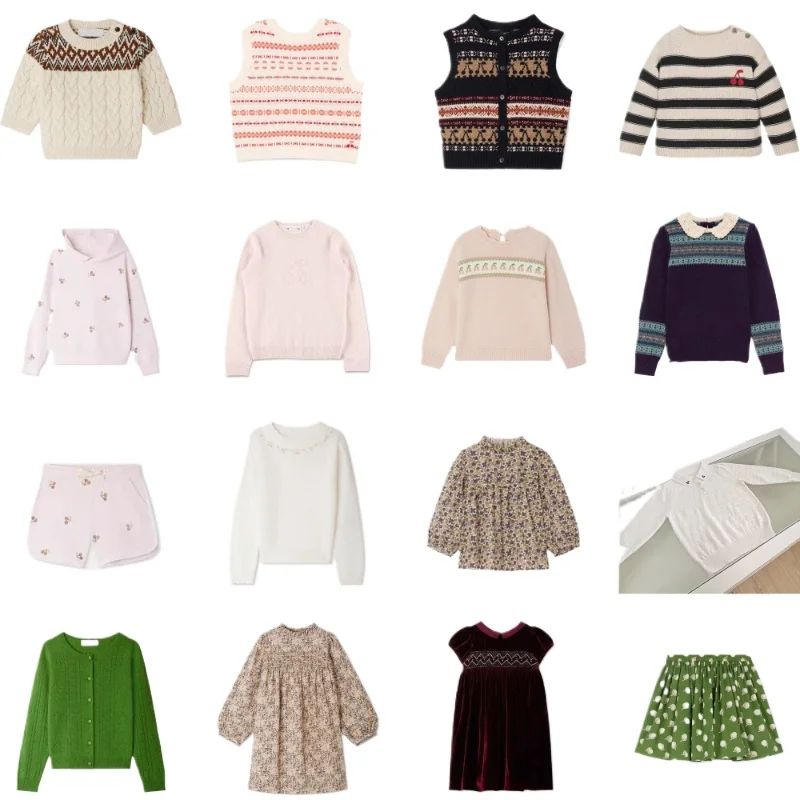 New Children's Sets 25 AW Girls' Pink Pullover Knitted Warm Sweater Boy Vest Kid Hoilday Dress Hooded Sweatshirt and Shorts Set