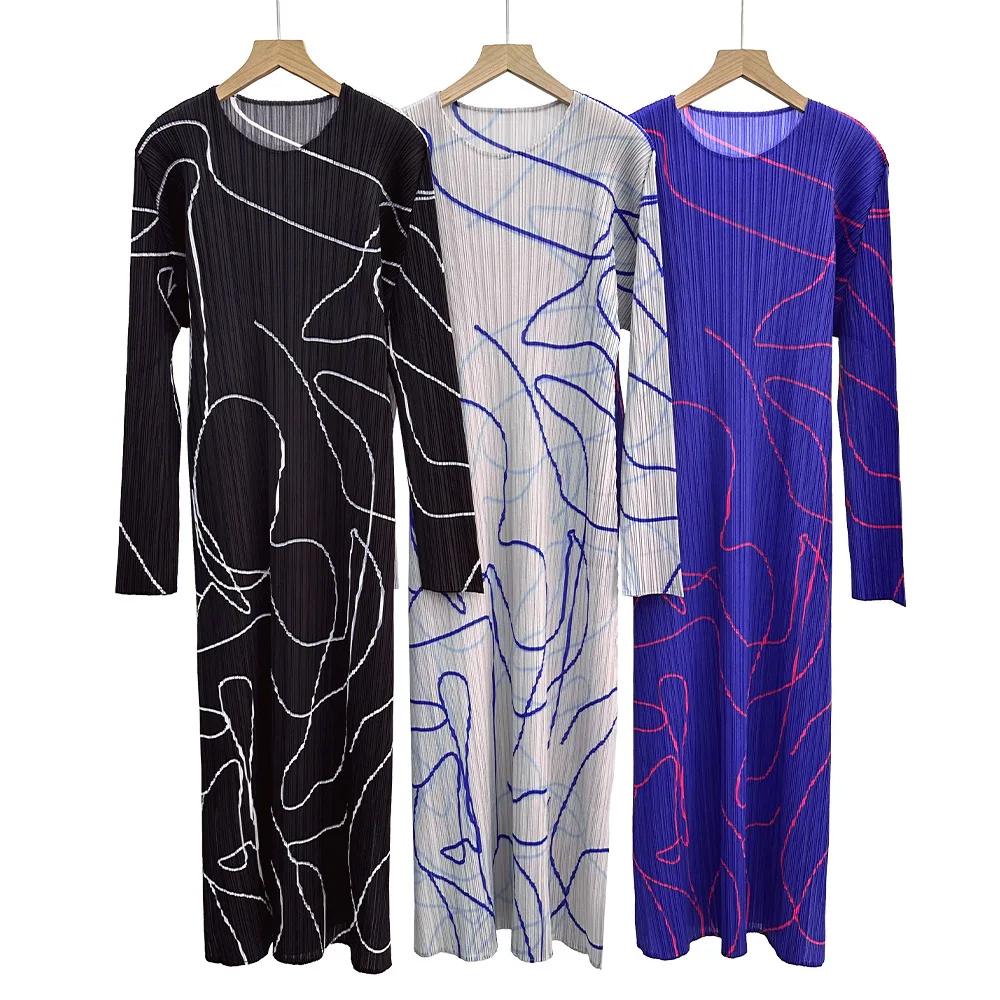 

Осень 2022, свободное прямое платье с длинными рукавами и принтом Miyake, женская средняя и длинная простая тонкая плиссированная юбка, женская одежда