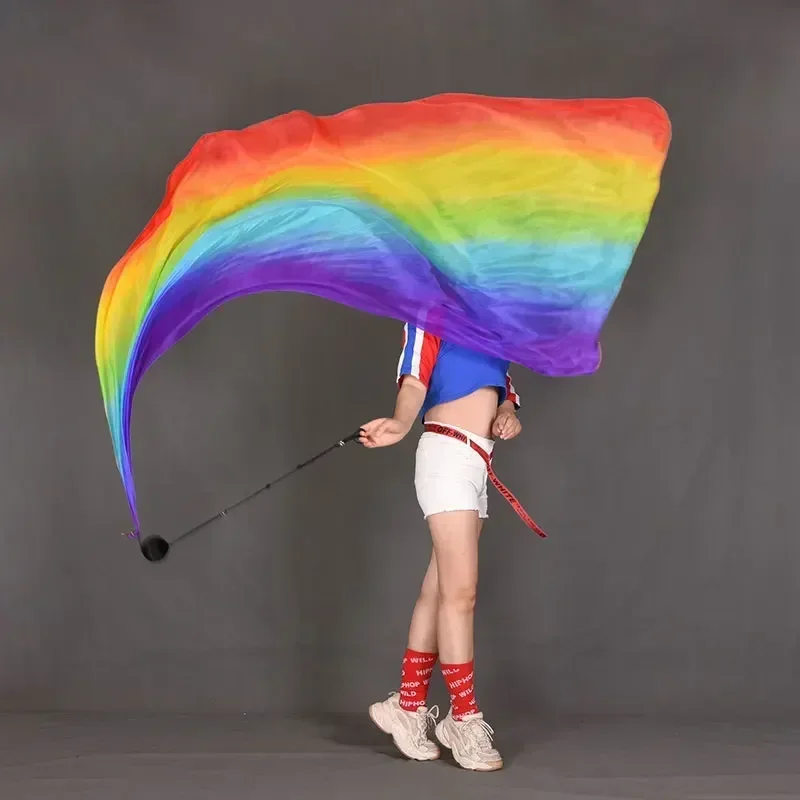 Velo Poi de seda Real hecho a mano para danza del vientre para mujer, bola de lanzamiento, una bola, un velo, peso ligero, colorido, 200x90cm, espectáculo para adultos