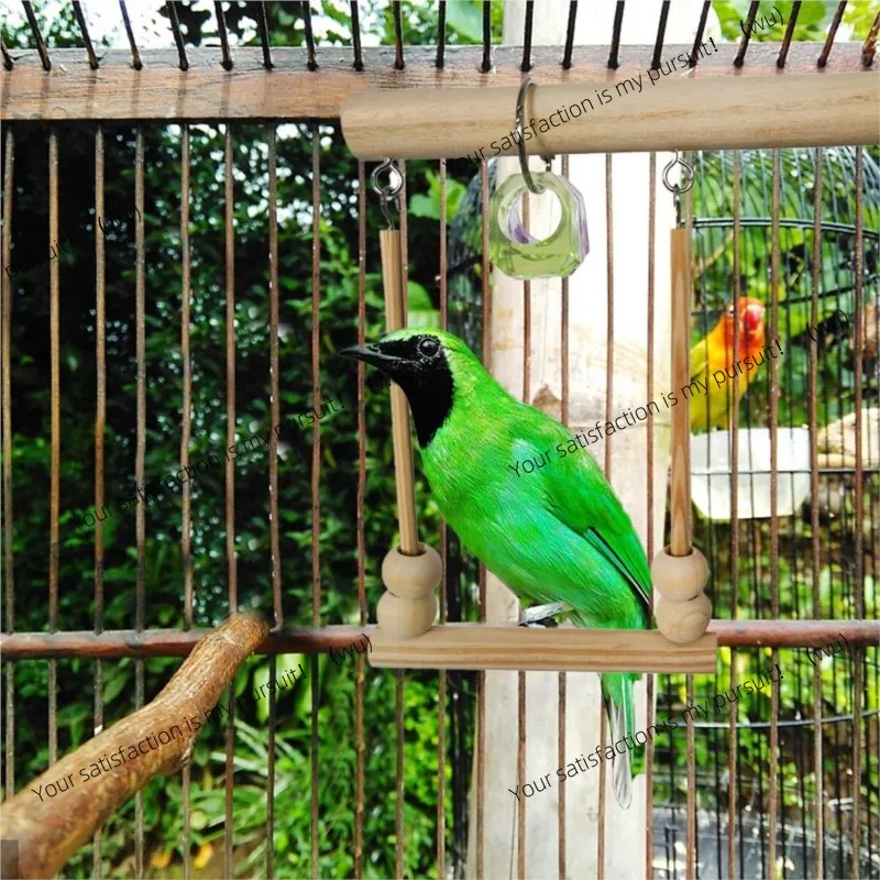 Bird swing toy wooden parrot perch rack, chewing bead cage sleeping rack parrot