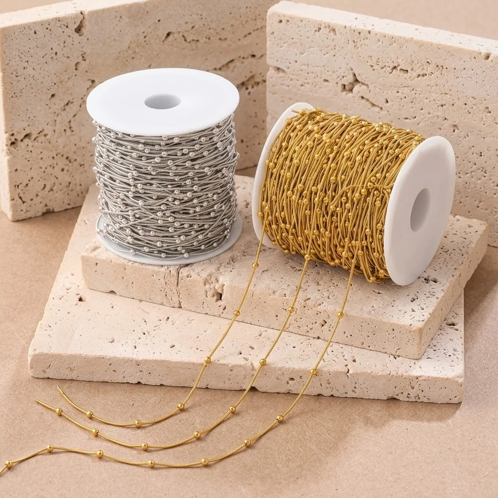 2 Meter Edelstahlketten in Goldfarbe mit Schlangen-Kugelperlen für DIY handgefertigte Halsketten, Armbänder, Schmuckherstellungszubehör. – Detail 1