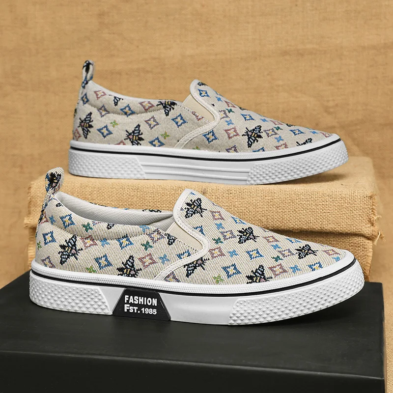 

Мужские повседневные слипоны с полноцветным принтом: модный новый стиль, удобная обувь