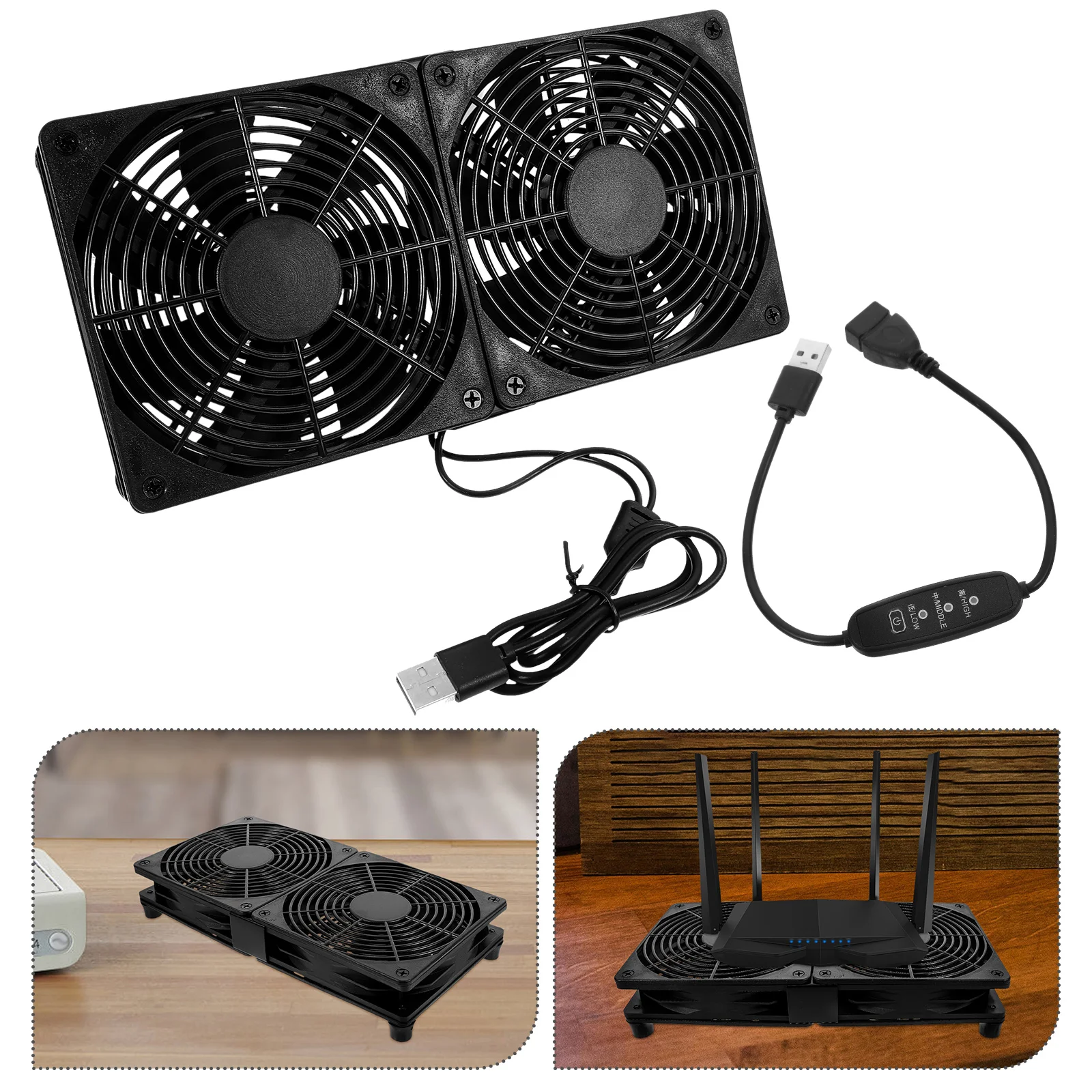 

Small Portable Fan Cooling Dual Fans USB Mini For Computer Electric Black Powered