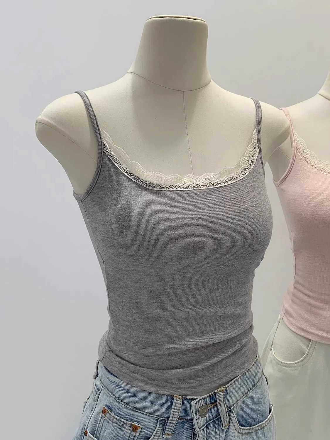 Lace Pure Desire Women's Tank Top 95 Cotton Spring Summer with Chest Pad Slim Fit Inner Wear Hot Girl Base Shirt