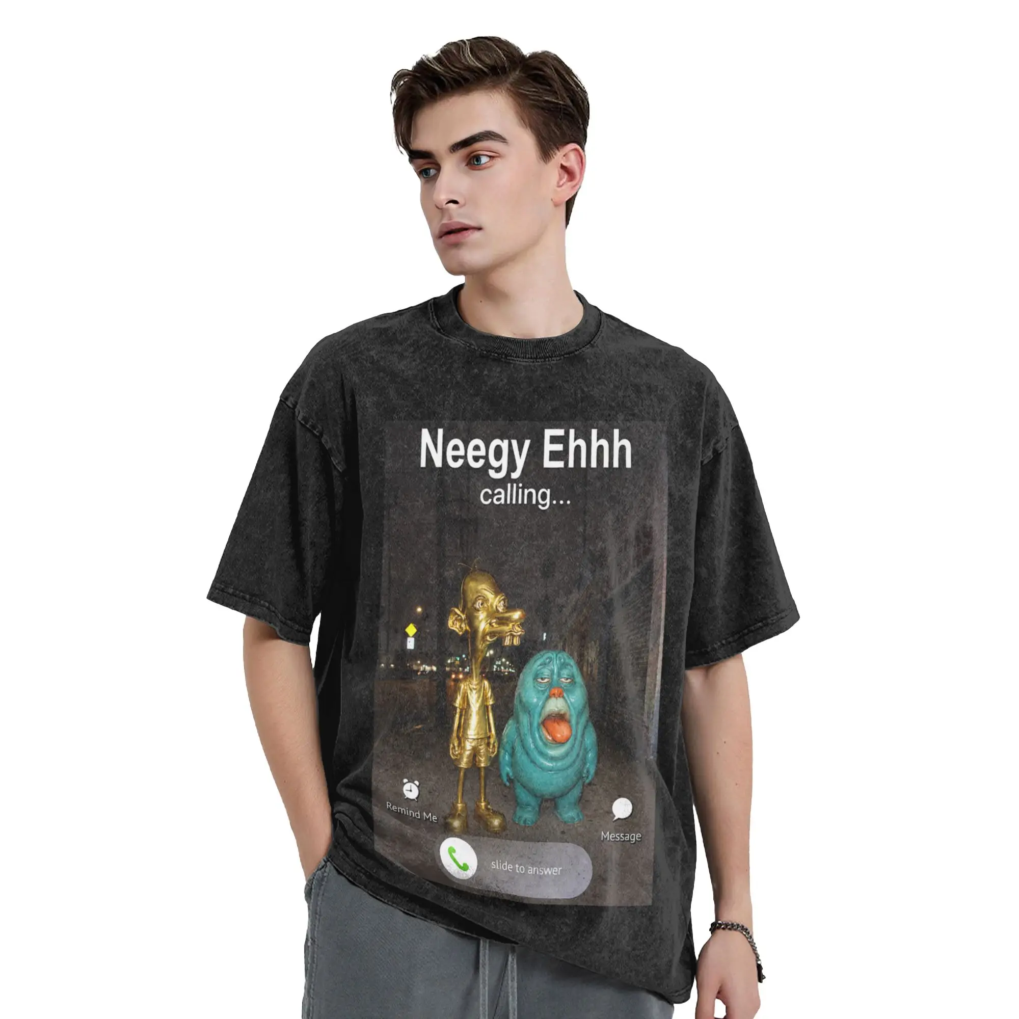 Washed T Shirts Neegy Funky Ehh Is Calling Funny Brainrot Viral Meme T-Shirts Oversize Streetwear 100% Cotton Tops Tee Shirt Men