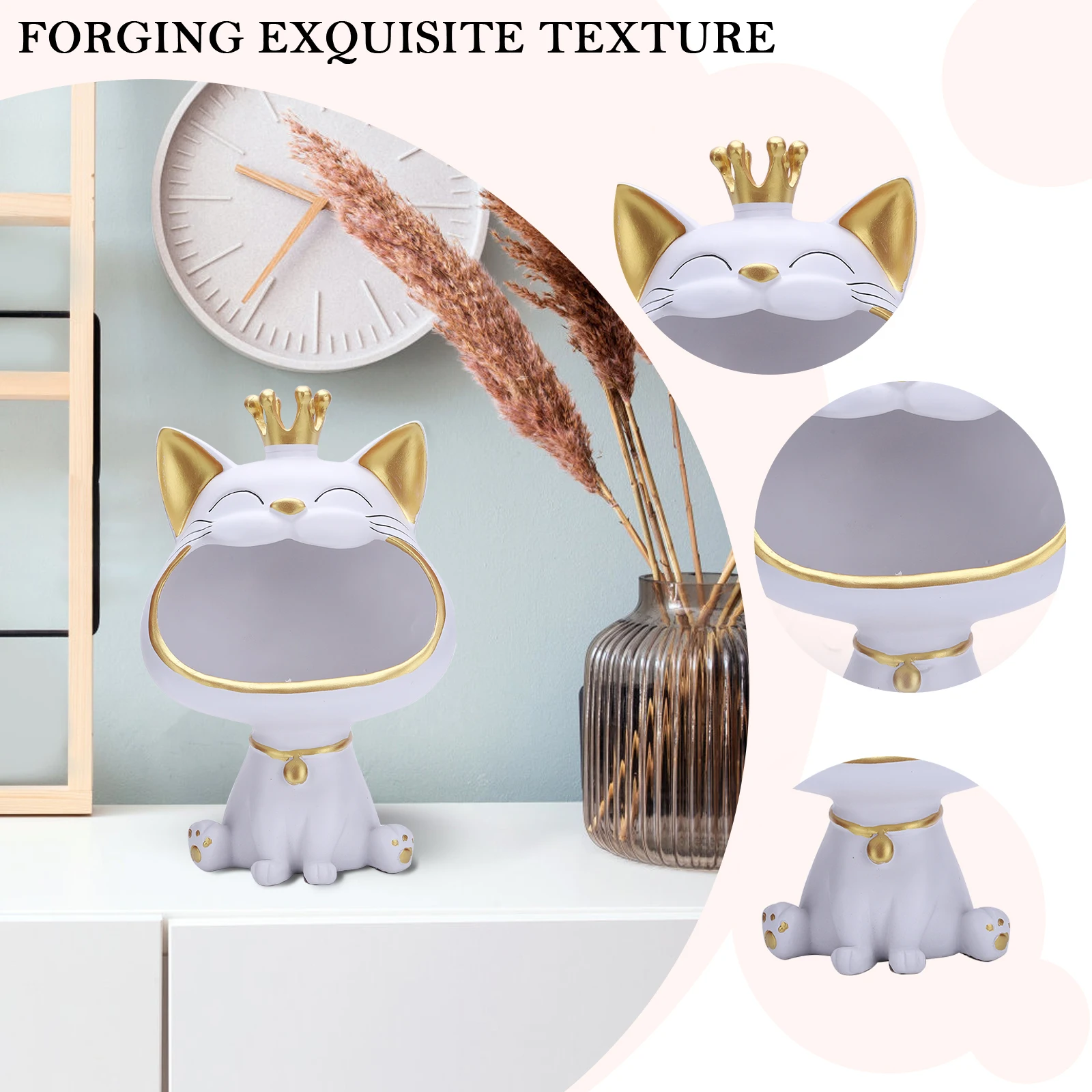 Fortune Cat Porch Key Storage Lucky Cat Statue Living Room Decoration Small Items Container Cute Desktop Storage Accessories