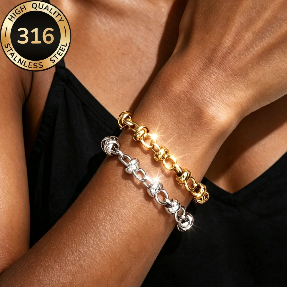 8mm Massives Edelstahl-Punk-Armband mit ovalen Gliedern und Knoten für Damen und Herren, Hiphop-Rock-Handgelenkskette, Metallschmuck