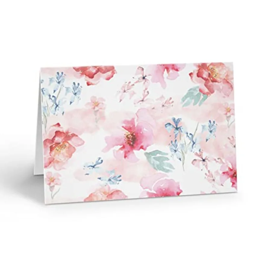 Watercolor Floral Greeting Card with Envelope