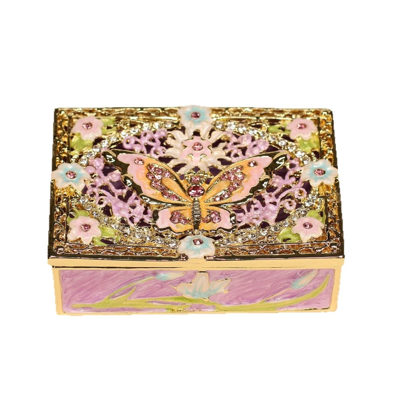 Metal enamel jewelry box butterfly small ornament creative home light luxury square jewelry box handicraft wholesale