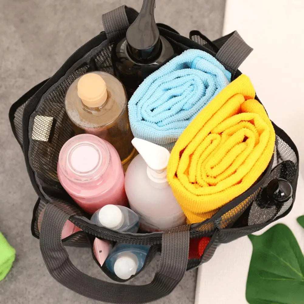 Sac à cosmétiques en maille pour femmes, sacs de plage multi-poches, caddie de douche à séchage rapide HOShampoo piste arge, trousse de toilette de voyage